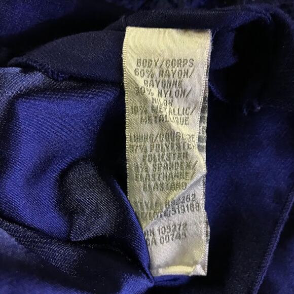 Theia Shimmering Element Gown 4 Metallic Floral Lace Cap Sleeve Crew Maxi Blue - Picture 4 of 8